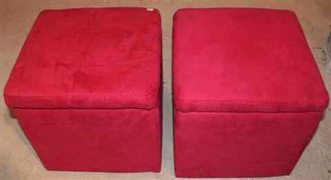 Appraisal: PAIR OF HOT PINK PADDED CUBE FORM STOOLS each with