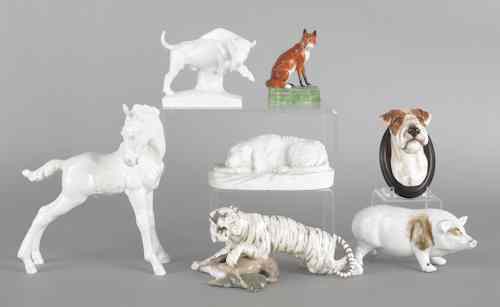 Appraisal: Seven porcelain animals to include a KPM bull tallest -