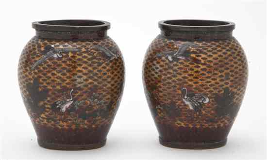 Appraisal: A Pair of Japanese Cloisonne Vases of low ovoid form