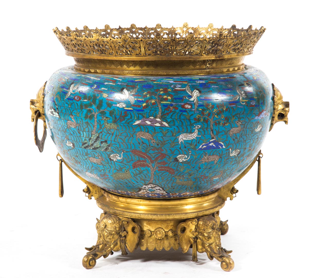 Appraisal: Chinese bronze-mounted cloisonne jardiniere second half- th century floral reticulated