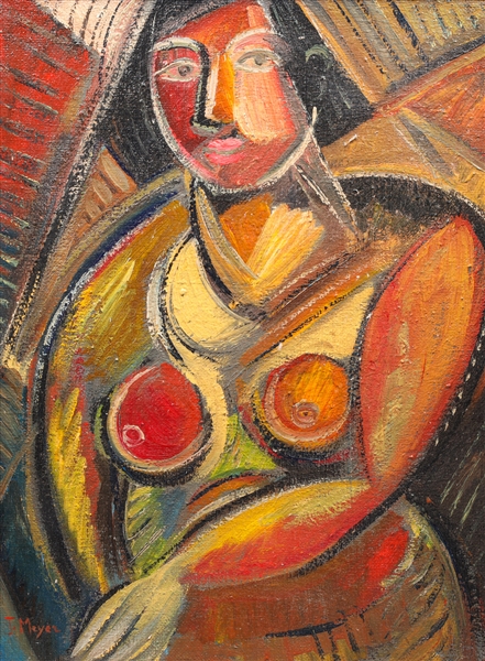 Appraisal: Oil on canvas J Meyer cubist nude portrait in frame