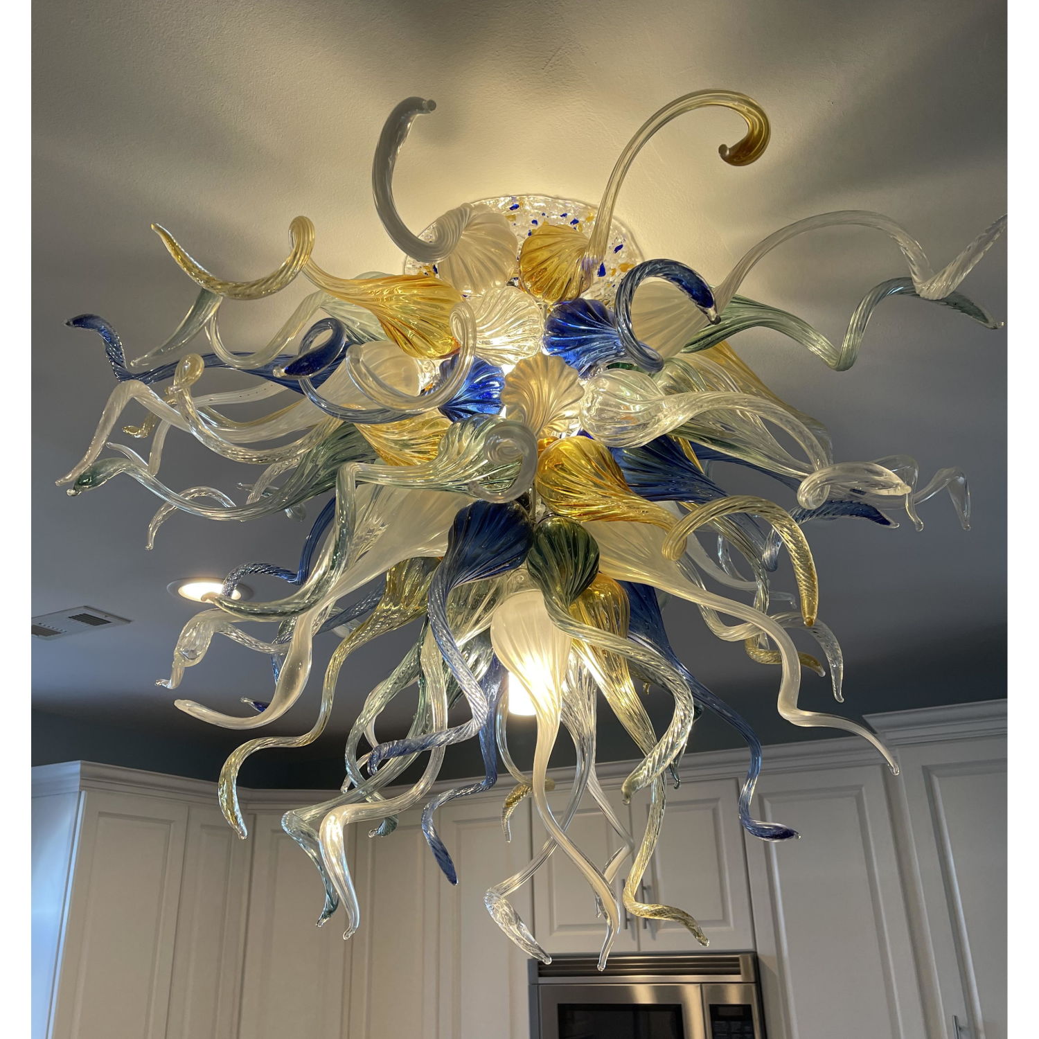 Appraisal: Large Hand Blown Art Glass Chandelier Chihuly Style pc Blown