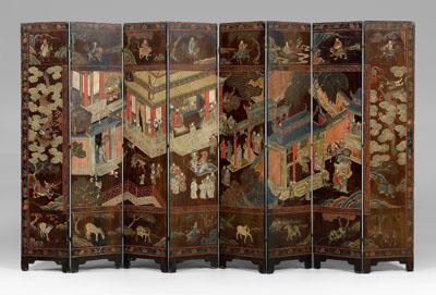 Appraisal: Chinese eight-panel coromandel screen brownish-black lacquered surface one side with