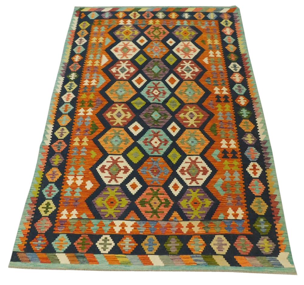 Appraisal: RUG Turkish Kilim ' x ' hand-woven wool rust red