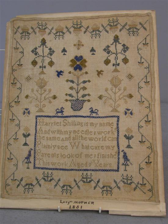 Appraisal: th century needlework sampler signed Marriet Shilling aged h w