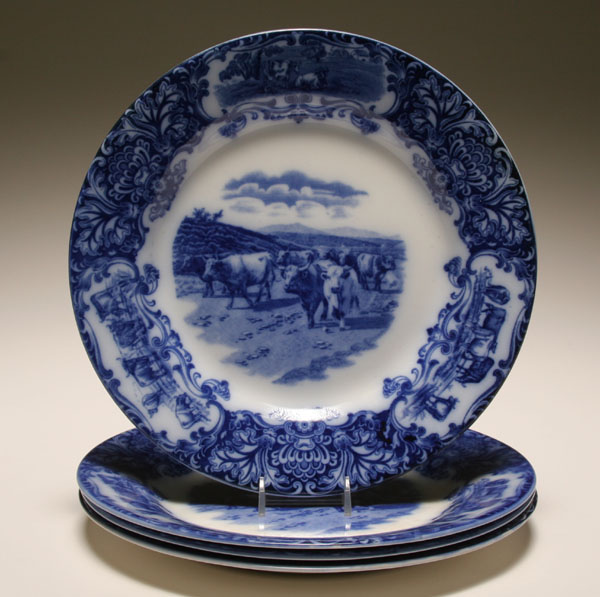 Appraisal: Four Wedgwood Imperial china flow blue plates with cattle Scottish