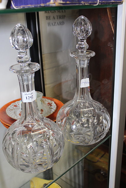 Appraisal: TWO CUT GLASS DECANTERS and five glasses together with a