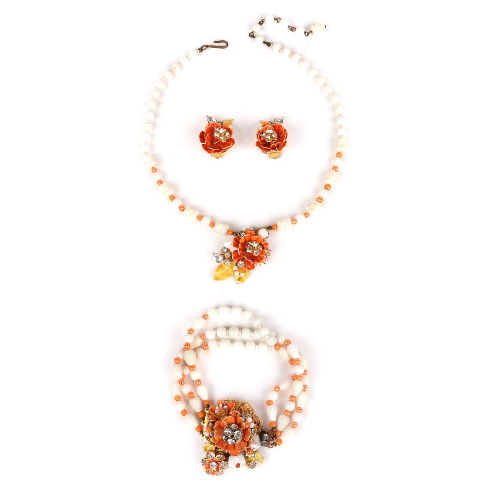 Appraisal: MIRIAM HASKELL PARURE NECKLACE BRACELET AND EARRING SET WITH WHITE