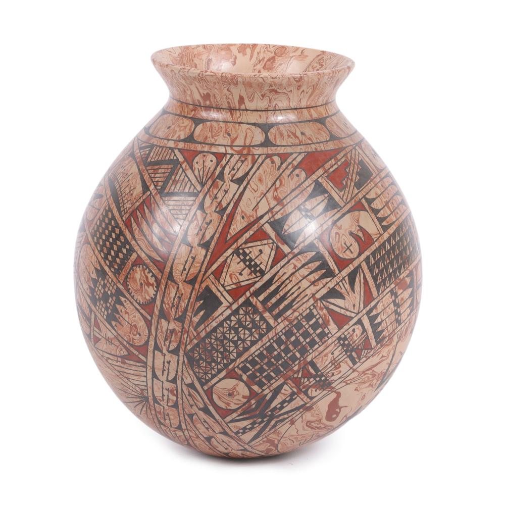 Appraisal: PATY ORTIZ NORTHERN MEXICO B MARBLED CLAY POTTERY OLLA JAR