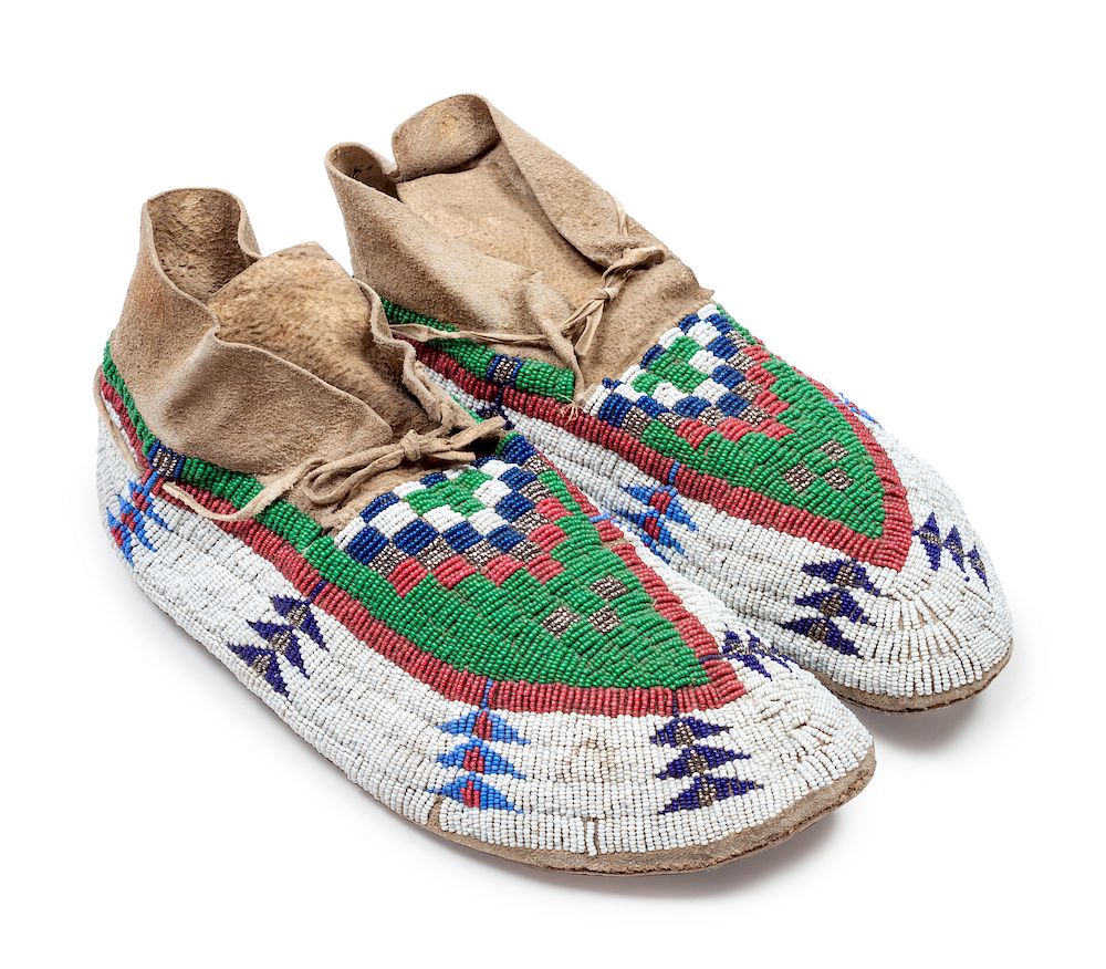 Appraisal: Cheyenne Beaded Hide Moccasins length inches Cheyenne Beaded Hide Moccasins