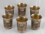 Appraisal: A set of six Russian niello silver vodka tots Pyetr