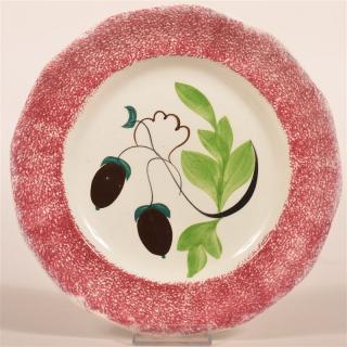 Appraisal: Red Spatter Acorn Pattern Ironstone China Plate Two dark brown