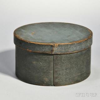 Appraisal: Shaker Blue-painted Oak and Pine Round Covered Box straight lap