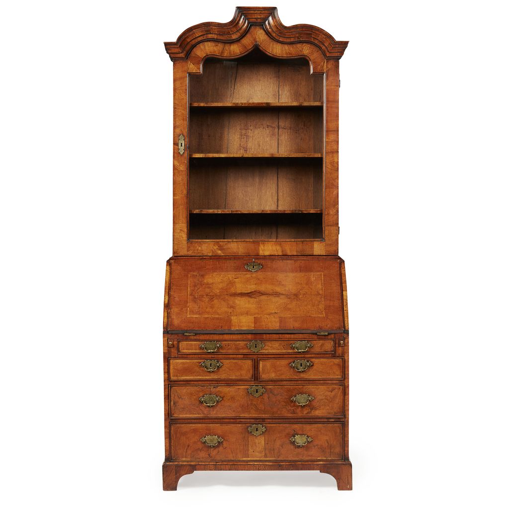 Appraisal: GEORGE I WALNUT BUREAU BOOKCASE EARLY TH CENTURY the arched