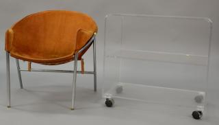 Appraisal: Leather sling chair and lucite table Leather sling chair and