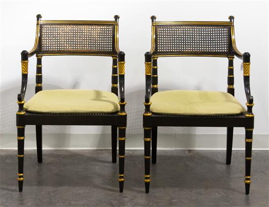 Appraisal: Sale Lot A Pair of Regency Style Ebonized Chairs Baker