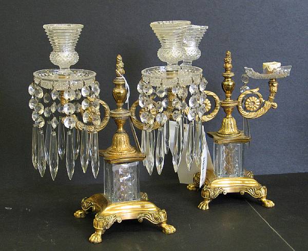 Appraisal: A pair of English gilt bronze and cut glass two