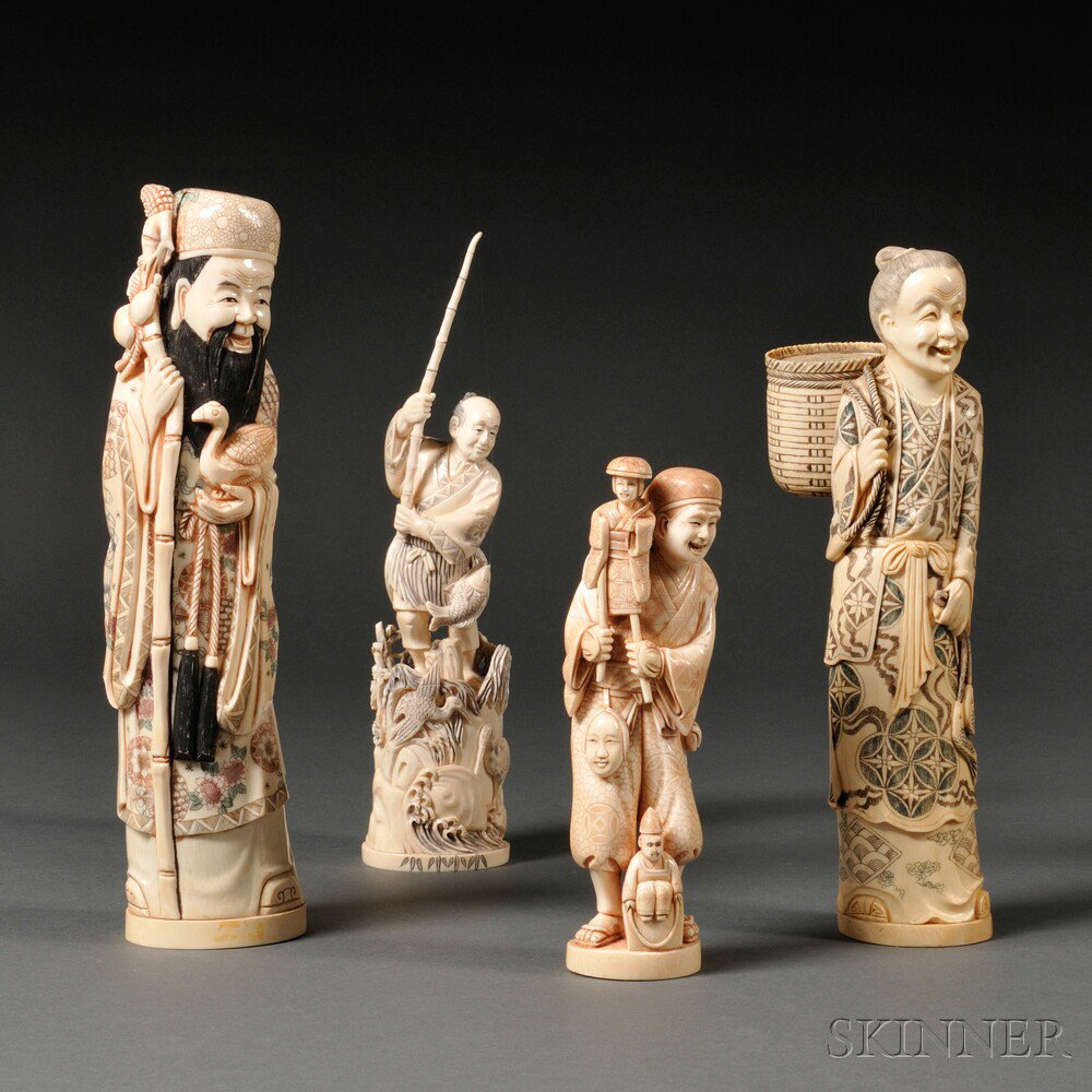 Appraisal: Four Ivory Figural Carvings China and Japan a Chinese Immortal