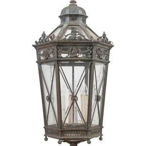 Appraisal: A Large Neoclassical Patinated Metal Hall Lantern First Half th