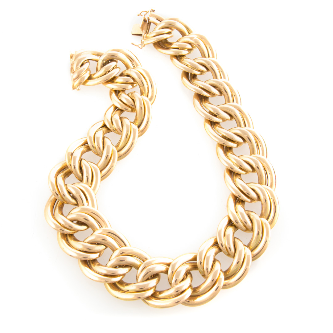 Appraisal: A Lady's K Yellow Gold Wide Link Necklace K yellow