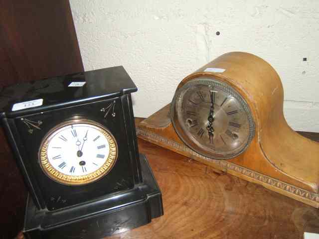 Appraisal: AN ANTIQUE SLATE MANTEL CLOCK the enamel dial with Roman