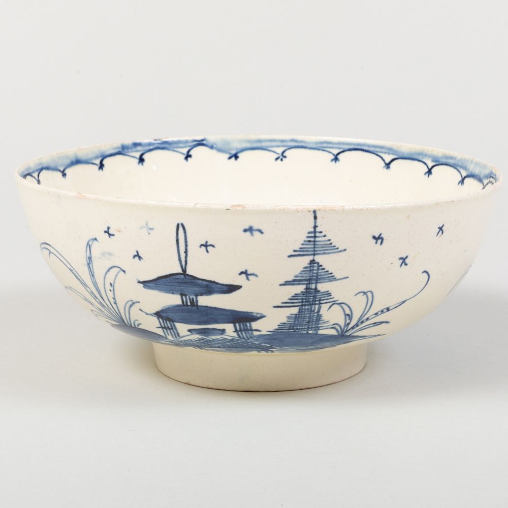 Appraisal: English Creamware Bowl Painted with Chinoiserie Landscapes in diam Condition