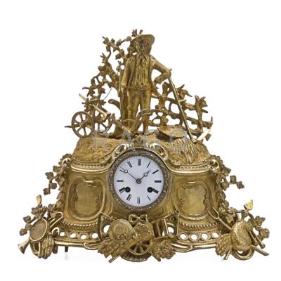 Appraisal: LOUIS PHILIPPE DORE BRONZE MANTEL CLOCK Harvest motifs mid th