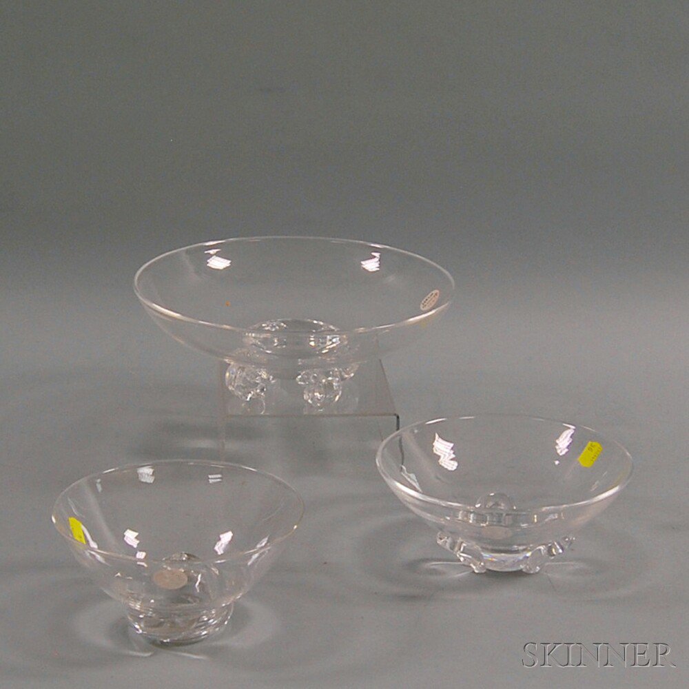 Appraisal: Three Steuben Glass Footed Bowls th century ht to dia