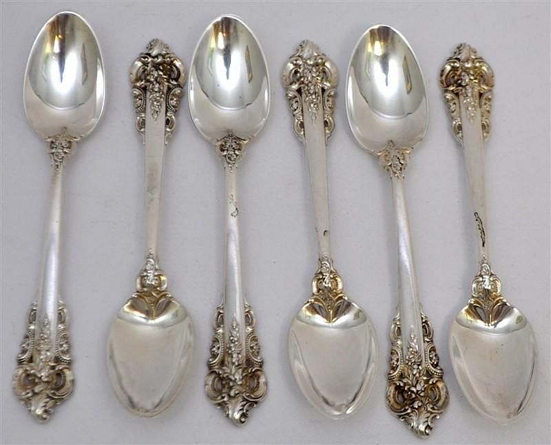 Appraisal: STERLING GRAND BAROQUE DEMITASSE SPOONS Six Sterling Siver Wallace Grand