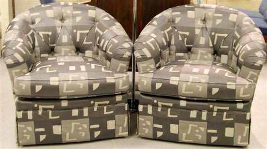 Appraisal: Pair barrel back chairs gray white upholstery Sherrill furniture ''