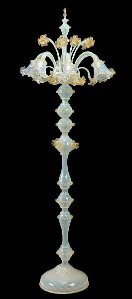 Appraisal: A Murano blue opalescent glass six light floor lamp late