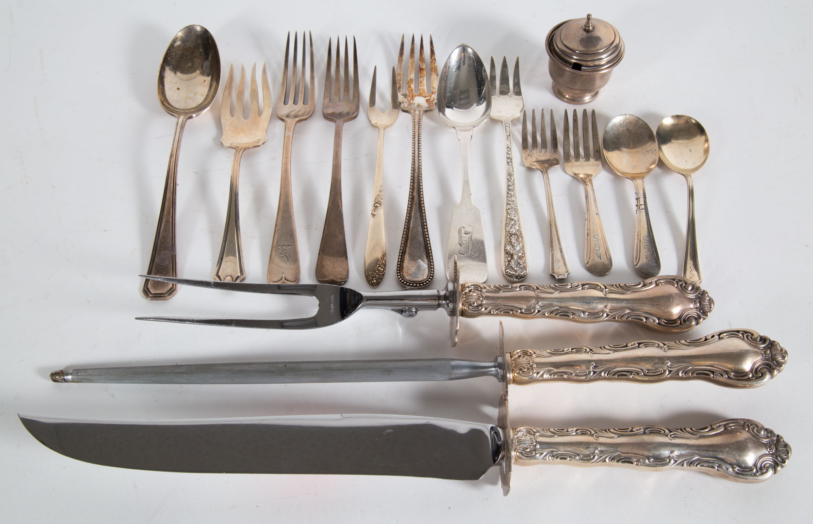 Appraisal: Group of assorted sterling silver flatware including -piece roast carving