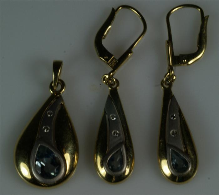 Appraisal: Pr of K YG earrings with matching pendant each set