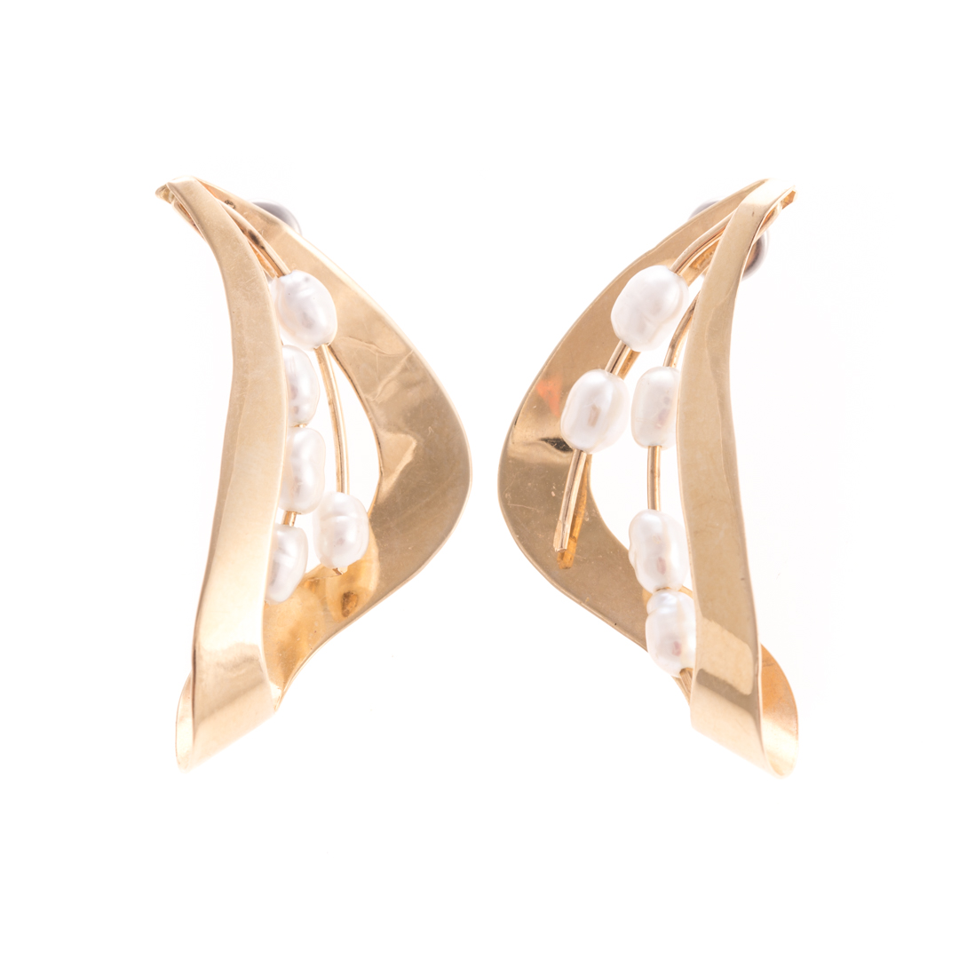 Appraisal: A Contemporary Pair of Gold Pearl Earrings K yellow gold