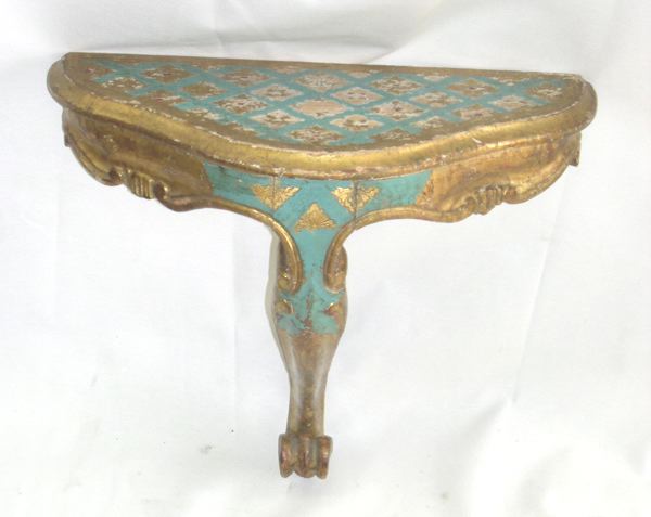 Appraisal: Diminutive Florentine Carved and Lagoon Blue-Detailed Giltwood Console Shelf in