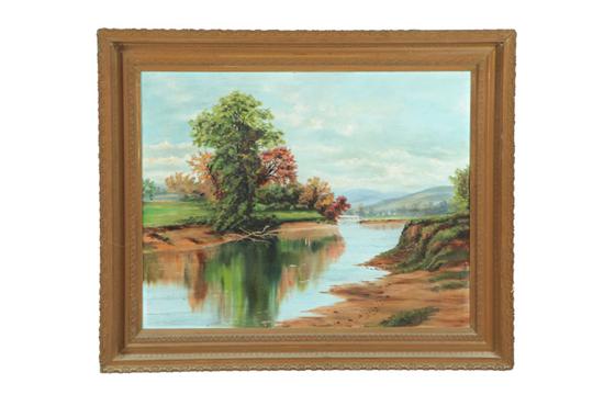 Appraisal: RIVER LANDSCAPE WITH TOWN OHIO RIVER VALLEY LATE TH CENTURY