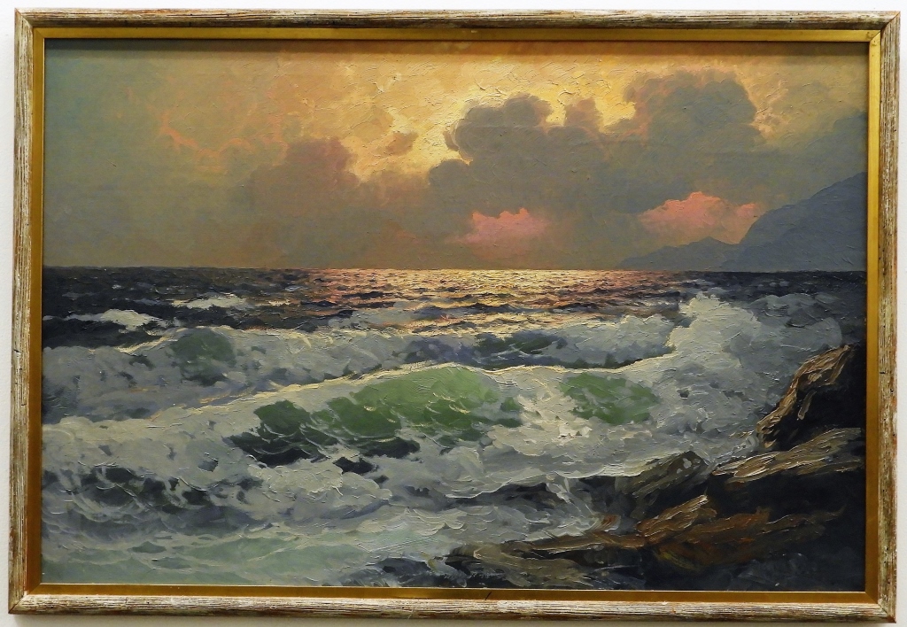 Appraisal: A DZIGURSKI ILLUMINATED SUNSET SEASCAPE PAINTING California - Shimmering waves