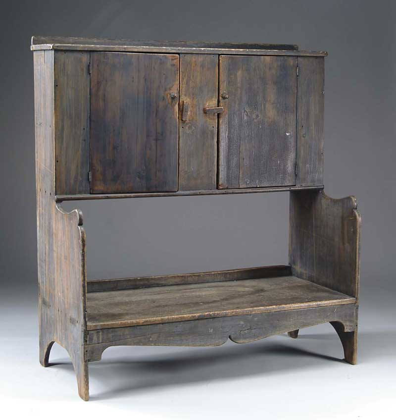 Appraisal: FABULOUS LARGE TH CENTURY BUCKET BENCH WITH CUPBOARD The one