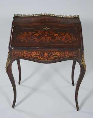 Appraisal: A Louis XV Style Marquetry Ladies Slant Front Writing Desk