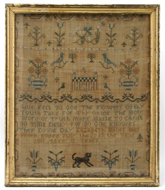 Appraisal: A Needlework Sampler Elizabeth Millner Height x width inches