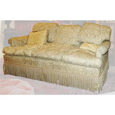 Appraisal: Taupe and Tan Upholstered Three-Seat Sofa Estimate -