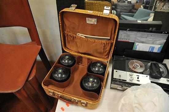 Appraisal: A KENSELITE MANUFACTURER LAWN BOWLS SET WITH A CROCODILE SKIN