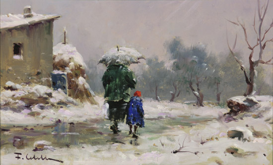 Appraisal: Franco Colella Italian b Walking in the Snow Signed F