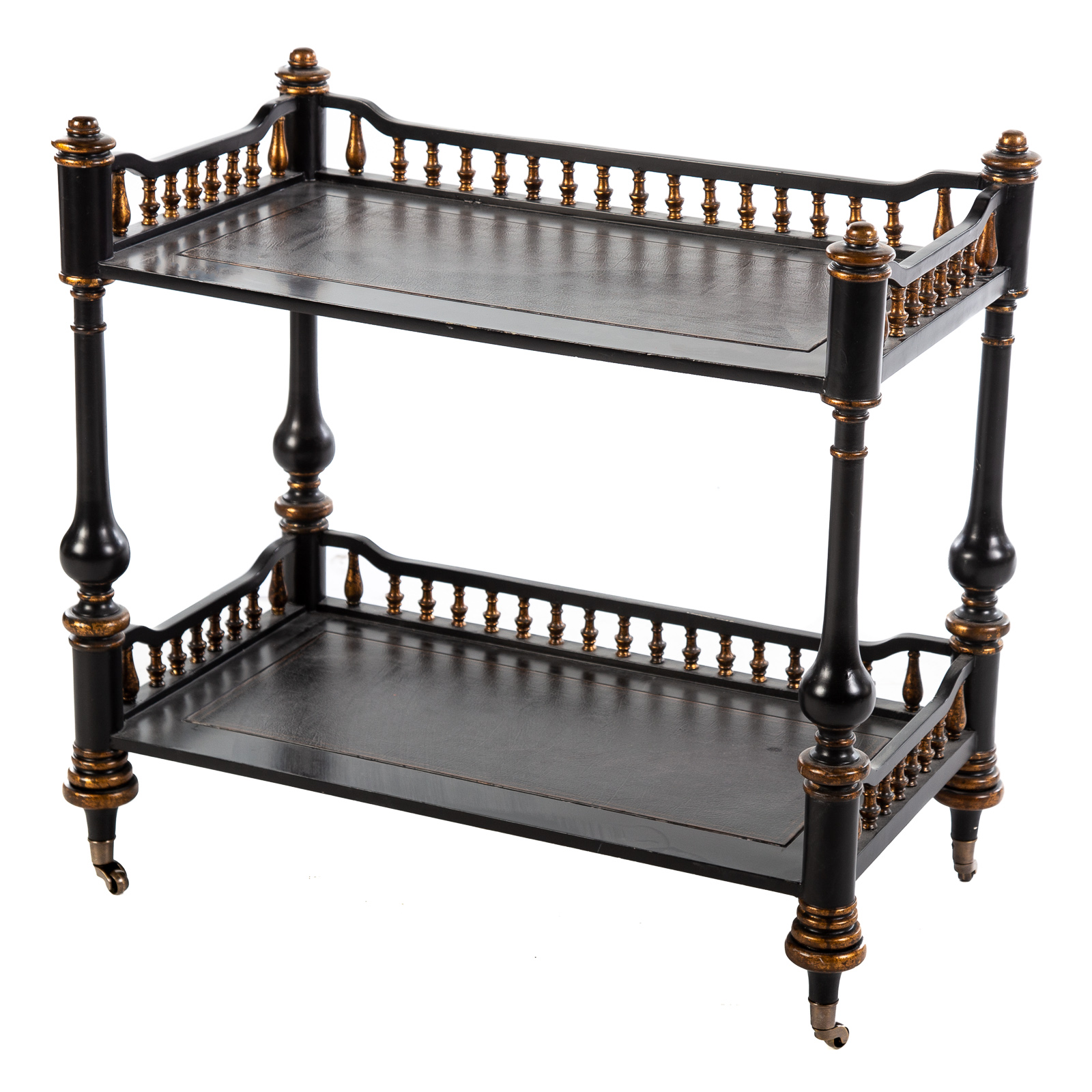 Appraisal: ARDLEY HALL BLACK GOLD PAINTED TWO-TIERED SERVER in H in