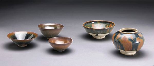 Appraisal: A group of three Jianyao 'hare's fur' glazed stoneware tea