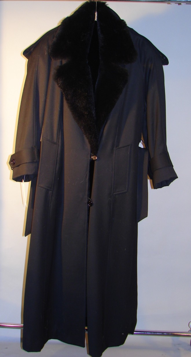 Appraisal: Full length gabardine coat - Black Fur lining Size Medium