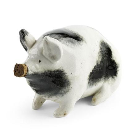 Appraisal: WEMYSS SMALL PIG WHISKY FLASK EARLY TH CENTURY decorated with