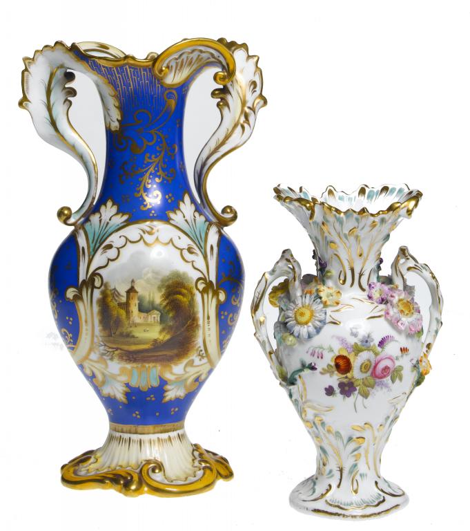 Appraisal: A COALPORT FLORAL ENCRUSTED BREWER'S VASE painted to either side