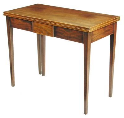 Appraisal: A late George III mahogany tea table with boxwood stringing