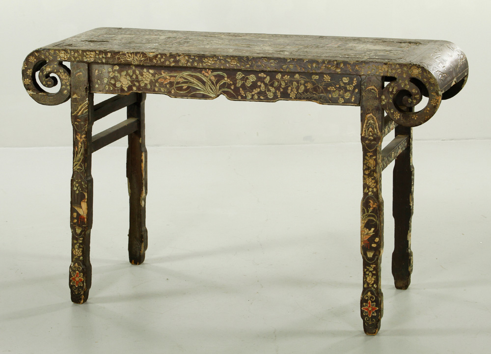 Appraisal: - Chinese Carved Lacquer Table Lacquer table China intricately carved